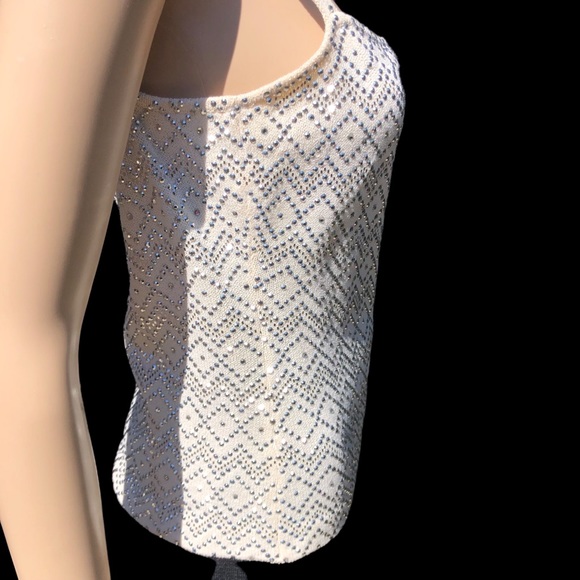 St. John ivory knit sleeveless top with silver beads and sparkle Sz s - Picture 10 of 13